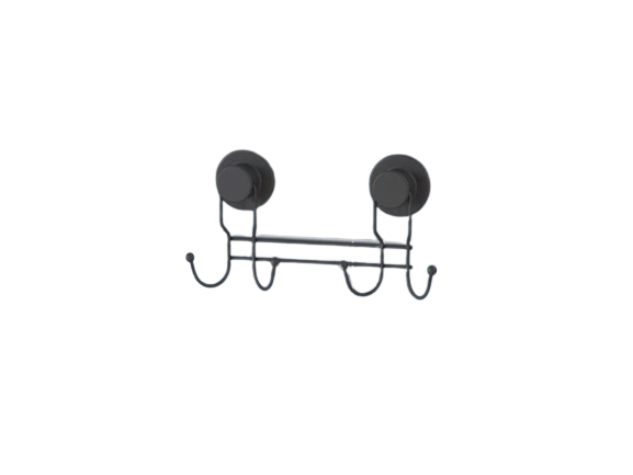 Cuier din metal negru dublu cu 2 agatatori cu vacum (SV412-B)