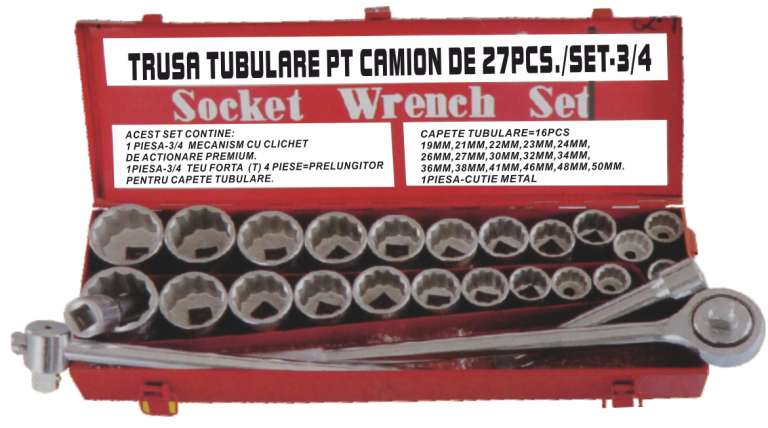 Trusa tubulare pentru camion 3/4 (27buc./set)