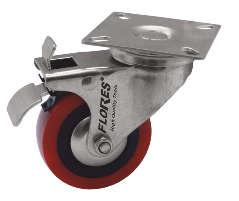 Roata pentru mobila siliconata rosie cu frana (2.5x65MM)