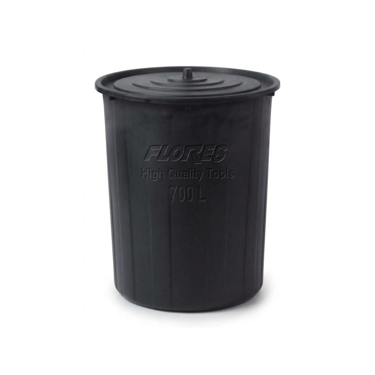 Vas rotund din plastic negru cu capac (700L)