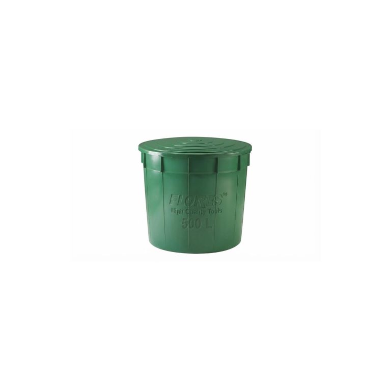 Vas rotund din plastic verde cu capac (500L)