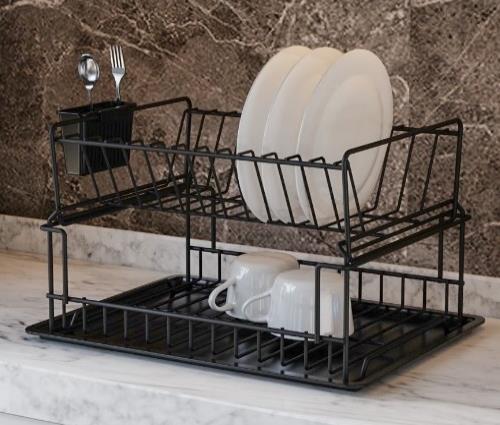 Suport din inox cu doua randuri pentru vase negru (NR.SM004-B)