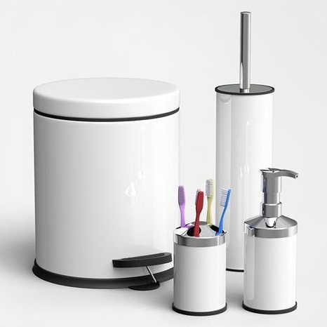 Set cos pentru baie+accesorii din inox alb (BNY004)
