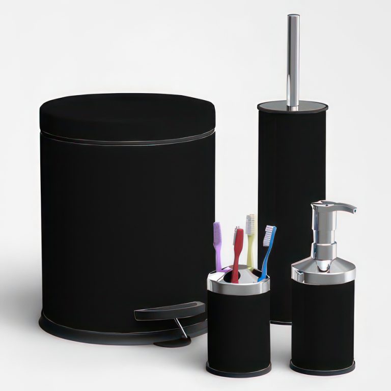 Set cos pentru baie+accesorii din inox negru (BNY004)