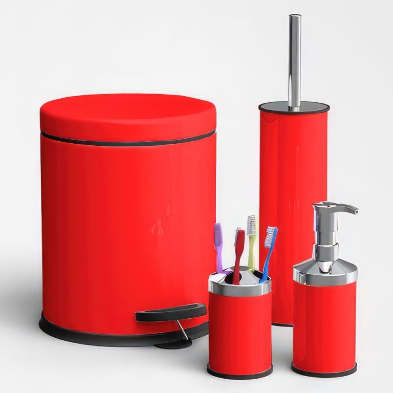 Set cos pentru baie+accesorii din inox rosu (BNY004)