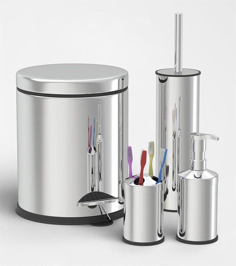 Set cos pentru baie+accesorii din inox gri (BNY004)