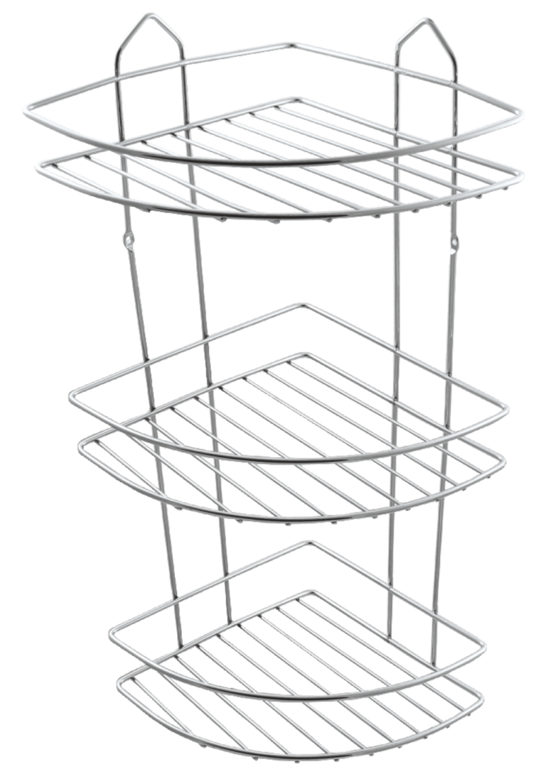 Suport din metal triplu pt.sampoane pe colt crom (22CMx22CM)-SB003-C