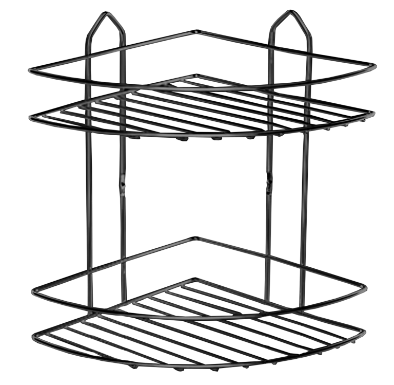 Suport din metal dublu pt. sampoane pe colt negru (22CMx22CM)-SB002-B