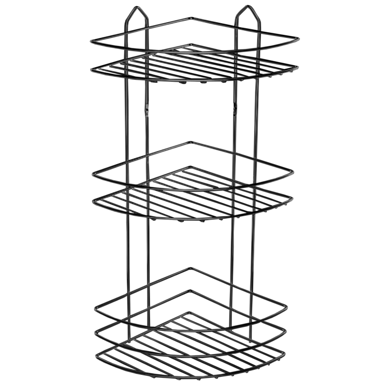 Suport din metal triplu pt. sampoane pe colt negru (22CMx22CM)-SB003-B