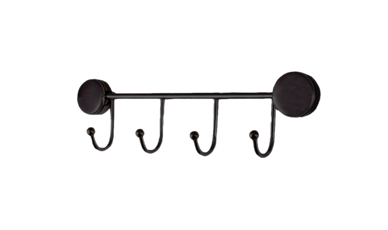 Cuier din metal pentru baie cu 4 agatatori negru mat (Nr.547/SM)
