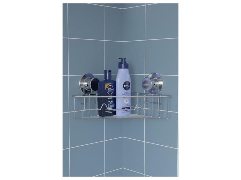 Suport din metal simplu pt. sampoane pe colt negru cu prindere vacum (30CMx22CMx22CM)-SV403-B