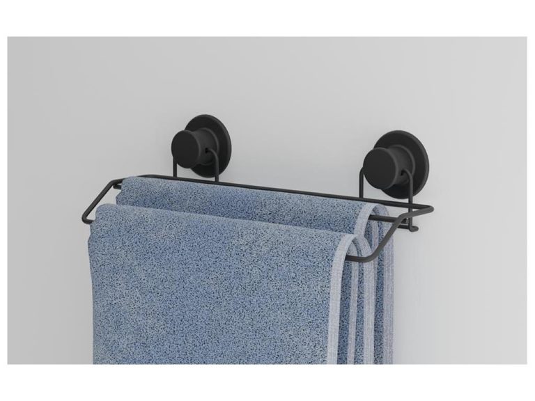 Suport din metal lung dublu cu vacum negru pentru prosop (SV446-B-Nr.Z18409)
