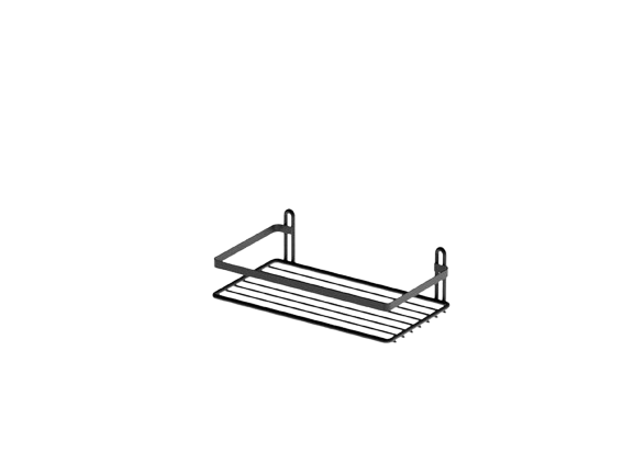 Suport din metal simplu pt. sampoane dreptunghiular crom cu rama cu agatatori (24CMx11CM)-(SB054-C)