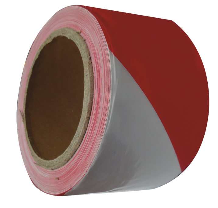 Banda avertizare rosu cu alb (3"-75MMx200M./Rola)